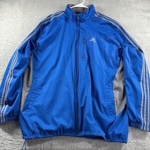 Adidas Track Windbreaker Jacket Mens XXL Blue Hooded Mid Weight Blended Fabric‎
